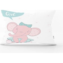 Rem Home Gri Zeminde Yeşil Fil Desenli Bebek Odası Dikdörtgen Yastık Kılıfı