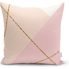 Rem Home Pastel Zemin Üzerinde Gold Detaylı Modern Çizgili Modern Yastık Kırlent Kılıfı