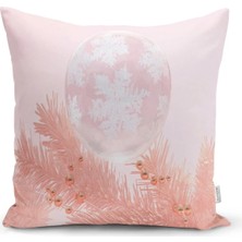 Rem Home Pembe Zeminli Yılbaşı Konseptli Desenli Yastık Kırlent Kılıfı