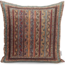 Rem Home Patchwork Zeminde Hereke Motifli Kilim Desenli Dijital Baskılı Yastık Kırlent Kılıfı
