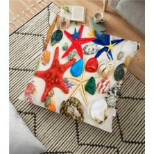 Rem Home Sahil ve Deniz Yıldızları Desenli Modern Tasarımlı Dekoratif Yer Minderi - 70 x 70 cm