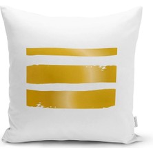 Rem Home Beyaz Zemin Üzerinde Gold Detaylı Geometrik Çizim Modern Yastık Kırlent Kılıfı