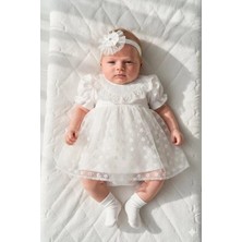 Miniday Baby Kız Bebek Mevlütlük Elbise Yazlık Bandanalı Dantelli Yeni Doğan Hastane Çıkışı Gelinlik Abiye 4014-İ