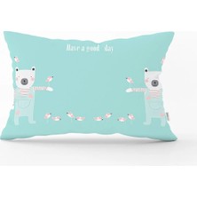 Rem Home Yeşil Zeminde Gri Sarı Ayıcık Bebek Odası Dikdörtgen Yastık Kılıfı