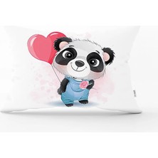 Rem Home Sevimli Kalp Motifli Panda Tasarımlı Dikdörtgen Kırlent Kılıfı