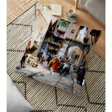 Rem Home Osmanlı Desen Dijital Baskılı Dekoratif Yer Minderi - 70 x 70 Cm.