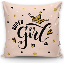 Rem Home Super Gırl Yazı Desenli Dijital Baskılı Dekoratif Kırlent Kılıfı