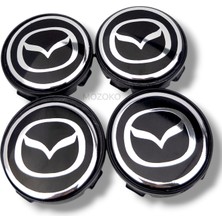 MOZOKO Mazda Uyumlu 58/55 mm Siyah Gümüş Geçmeli Jant Göbeği Kapak Seti, 4 Adet Krom Görünümlü