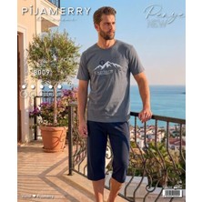 Pijamerry Erkek Bisiklet Yaka Kısa Kol Kapri Pijama Takımı 8009 - 1 Adet