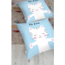 Rem Home My Love Yazılı Sevimli Kedicik Modern Hayvan Yer Minderi