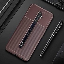 Oppo Reno 2 ile Uyumlu Kılıf Silikon Ince Karbon Lüx Parmak Izi Yapmayan Tarz Kapak Kahverengi