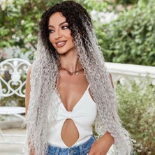 Blueb Afro Dalga Fiber Sentetik Tül Peruk / Siyah / Gri Ombreli
