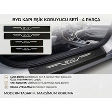 Byd Logolu - Tüm Modellere Uyumlu Karbon Desenli Deri - Kapı Eşik Koruyucu Seti (4 Parça)- Çizilmeleri ve Darbeleri Önler