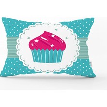 Rem Home Cup Cake Desenli Dijital Baskılı Dekoratif Dikdörtgen Yastık Kırlent Kılıfı