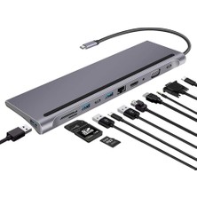 Lunatic 7010 11'i 1 Arada Tip-C Hub Adaptör USB Tip C - HDMI VGA Ses Pd Kart Okuyucu RJ45 Ağ Kartı Bağlantı Istasyonu Dönüştürücü Dizüstü Bilgisayar Pc Için
