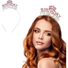 Blueb Kristal Taşlı Pembe Birthday Princess Yazılı Parti Tacı 19X11 cm