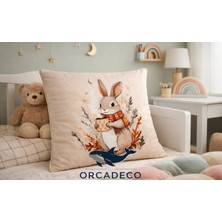 Orcadeco -Tavşan Desenli Dekoratif Kırlent Kılıfı 45X45 – Bebek & Çocuk Odası Uyumlu, Yumuşak Dokulu