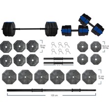 Spor 100 kg Düz Bar Dambıl Dumbell Ağırlık Halter Seti Mavi Kapaklı 150 cm Dayanıklı Malzeme