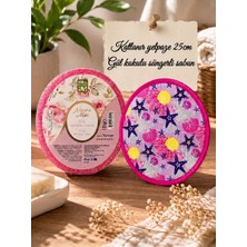 D2listone Deniz Yıldızı Desenli Katlanabilir Yuvarlak Yazlık Taşınabilir Çantalı El Yelpazesi 25CM ve Doğal Gül Özlü Handmade Süngerli Sabun, 135 gr