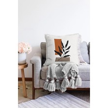 Rem Home Özel Tasarım Tropik Yaprak Çizimli Raşel Örme Yastık Kırlent Kılıfı