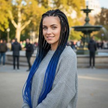 Blueb Afrika Örgüsü ve Rasta Için Sentetik Ombreli / Siyah / Koyu Mavi Ombreli