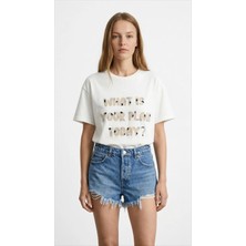 Quzu 26YTSH02026 Ekru Kadın T-Shirt Ekru - S