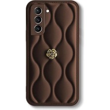 Samsung Galaxy S25 ile Uyumlu Kılıf Zebana Camellia Deri Kılıf Kahverengi