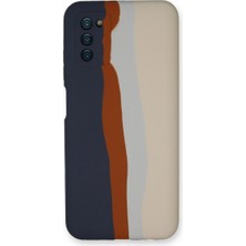 İlkyaz Fashion Samsung Galaxy A03S Kılıf Ebruli Lansman Silikon - Lacivert-Krem