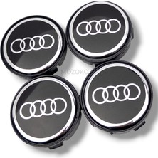 MOZOKO Audi Uyumlu 58/ 55 mm Siyah Geçmeli Jant Göbeği Kapak Seti, 4 Adet Krom Görünümlü