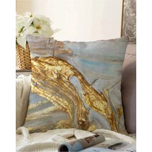 Rem Home Çift Taraflı Gold Detaylı Soyut Çizimli Dijital Baskılı Modern Raşel Örme Yastık Kırlent Kılıfı