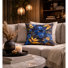 Orcadeco -Lacivert Gold Leopar Desenli Dekoratif Kırlent Kılıfı – Lüks Salon Yastığı 45X45