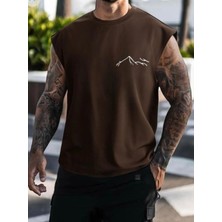 Nigrum Pardus Nıgrum Pardus Bisiklet Yaka Lıne Mountain Baskılı %100 Pamuk Büyük Beden Kolsuz Erkek T-Shirt
