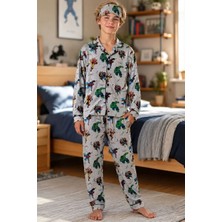 Enie Erkek Çocuk Gri Karakter Desenli Göz Bantlı Pijama Takımı