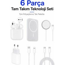 Ebotek Sbz Apple İphone Tam Takım Set 6 Parça - Bluetooth Kulaklık - Magsafe Powerbank - Magsafe Şarj Aleti - 35W Usb-C Hızlı Şarj Adaptörü - Usb-C to Lightning ve Type-C to Type-C Hızlı Şarj Kablosu