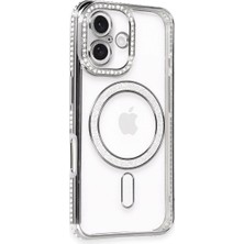 Zenvia Apple Iphone 16 Kılıf Joke Simli Magneticsafe Kılıf - Gri