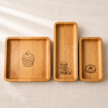 Masif Kayın Ağacından Sunumluk 3'lü Set Cupcake