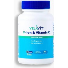 Velavit V-Iron & Vitamin C 30 Tablet Vegan İçerik ile Demir ve C Vitamini Takviyesi