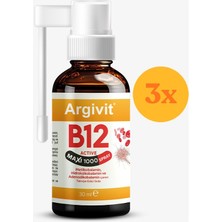 Argivit B12 Active Maxi 1000 Sprey 30 ml - 3 Adet (Toplam 90 Ml) - Dezenfektan Hediyeli (%72 Alkol)