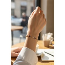 Sepetopia Pirinç Gold Renk Mor Zirkon Taşlı Çiçek Model Kadın Bileklik