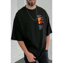 Nigrum Pardus Nıgrum Pardus Yeni Sezon Sunset At The Beach Baskılı %100 Pamuk Büyük Beden Oversize Erkek T-Shirt