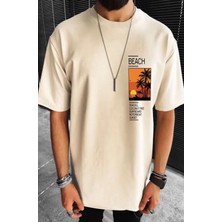Nigrum Pardus Nıgrum Pardus Yeni Sezon Sunset At The Beach Baskılı %100 Pamuk Büyük Beden Oversize Erkek T-Shirt