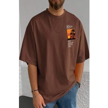 Nigrum Pardus Nıgrum Pardus Yeni Sezon Sunset At The Beach Baskılı %100 Pamuk Büyük Beden Oversize Erkek T-Shirt
