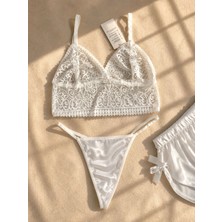 Love Secret 3'lü Beyaz Dantel Bralet Şorttakımı
