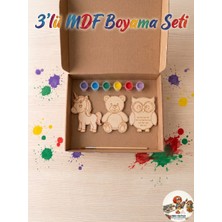 Minik Mucitler Hobi ve Oyuncak 3'lü Mdf Boyama Seti - Sevimli Hayvanlar Serisi (6'lı Boya ve Fırça Dahil)