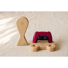 Debreli Ahşap Ahşap Gaming Standı Seti | Ps5 Joystick + Kulaklık Standı