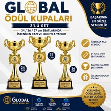 Best Hediye Global Altın Ödül Kupası-34/36/37 CM3LÜ Takım-Yazı,logo Dahil