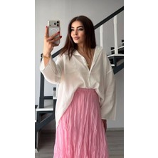 Elisin Beyaz Geniş Kol Keten Gömlek