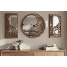 Ergeç Tasarım Denge Serisi Yin Yang Aynalı Pleksi Dekoratif Duvar Saati ve Panel Seti | 40 cm Saat + 2 Adet 20X40 cm Panel | Siyah & Atlantik Çam