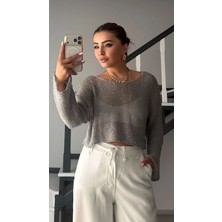 Elisin Gri Pullu Salaş Triko Bluz
