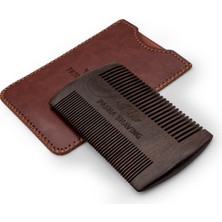 Pasha Shaving Premium Ahşap Sakal & Bıyık Tarağı, Çift Taraflı Diş Yapısı, Doğal Ahşap Gövde, Vegan Deri Taşıma Kılıflı